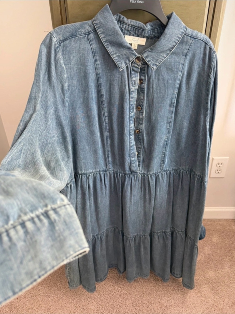 Easel Denim Tiered Shirt Dress - Picture 4 of 9